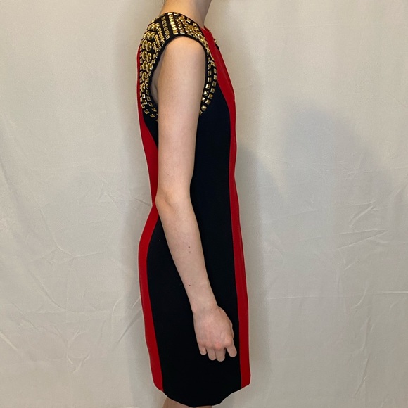Michael Kors Gold Studded Shoulder Red Black Dress - Picture 3 of 7